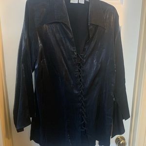Vintage shiny black shirt. Lace up front.